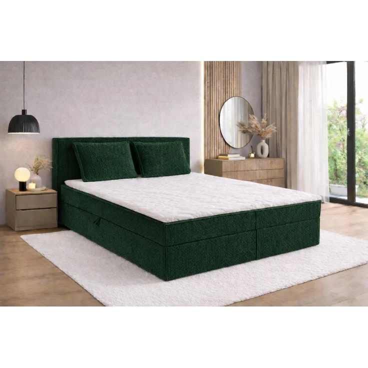 KRISAN MÖBEL Kontinentallbett ASTI Stoff POSO-Cord in Gruen 120 × 200 x 106 cm Bett mit Bettkasten und Topper inklusiv Grün – Bild 2