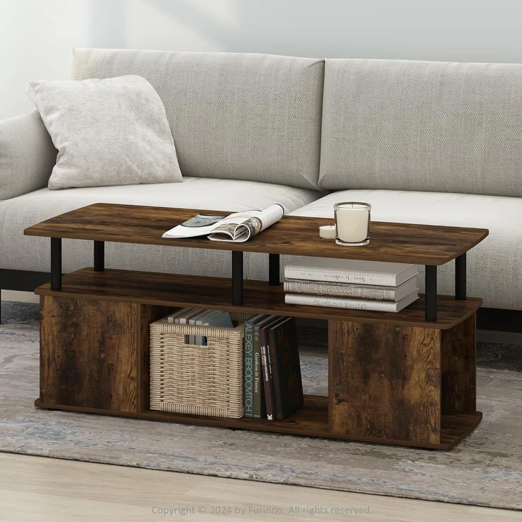 Furinno Jaya Couchtisch im funktionalen Design, Amber Pine/Schwarz