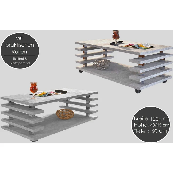 designimpex Couchtisch Design Couchtisch DC-3 Wohnzimmertisch Tisch Rollen – Bild 2