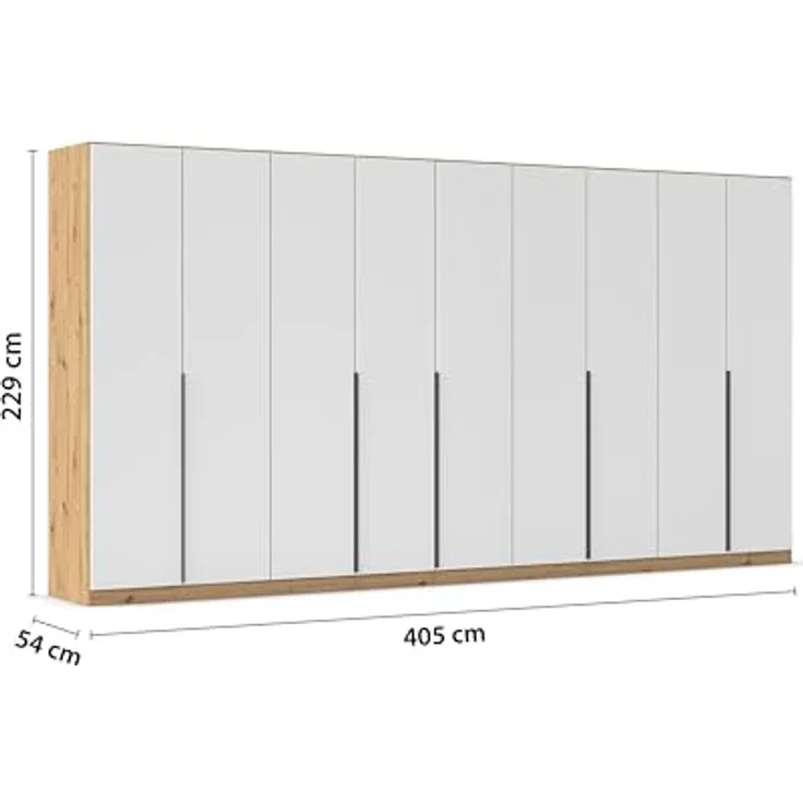 Rauch Möbel Alabama, Kleiderschrank für Schlafzimmer, Kinderzimmer, Wohnzimmer, Garderobe, Flur, 9-türig, mit Zubehör Premium, Farbe Weiß/Eiche Artisan, Breite 405 cm – Bild 3