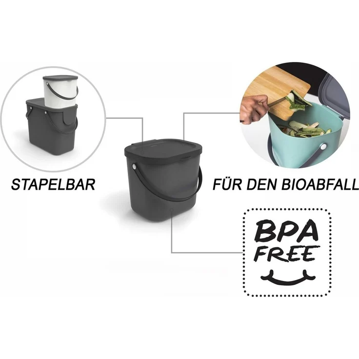 ROTHO Biomülleimer Albula 2er-Set Komposteimer 6l – kompakte Müllbehälter ideal für Küche, Stapelbar, mit Griff & Deckel – 6 l Recycling-Set für jeden Raum – Bild 2