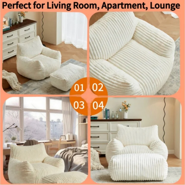 ANYSUN Relaxsessel mit Hocker, ergonomischer Sitzkomfort & weiche Polsterung, 100 × 90 × 70 cm, ideal für Wohnzimmer, Leseecke & Schlafzimmer – Bild 4
