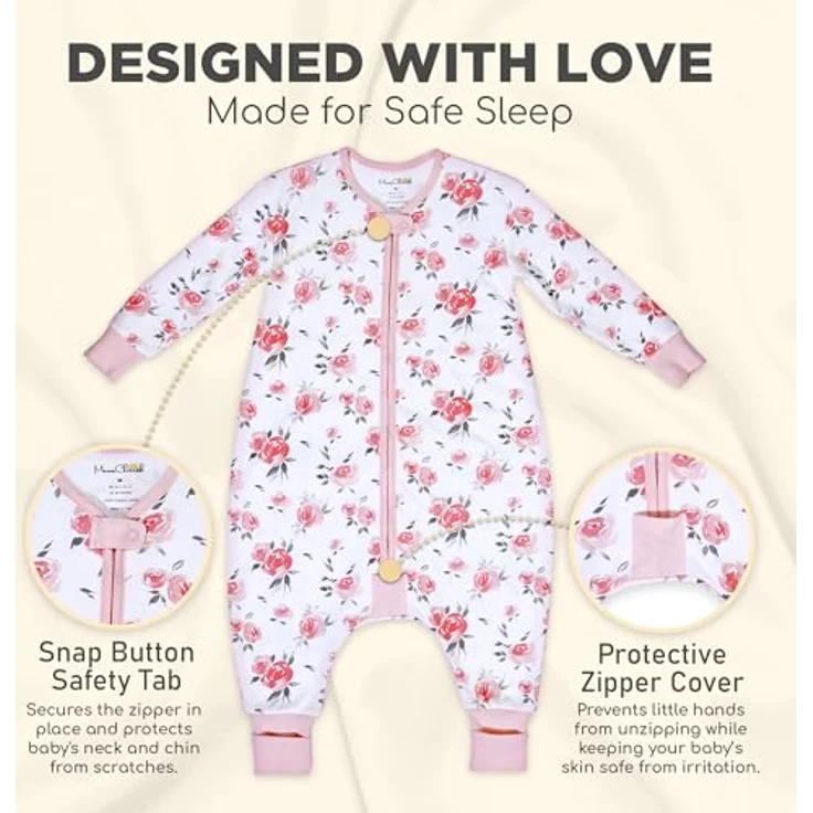 Mama Cheetah Toddler Schlafsack mit Füßen, Long Sleeve 0,5 TOG Bio-Baumwolle Baby Schlafsack mit Beinen, Wearable Decke für Wanderer w / 2-Wege-Reißverschluss, Kleinkind Decke, 4-5T – Bild 3