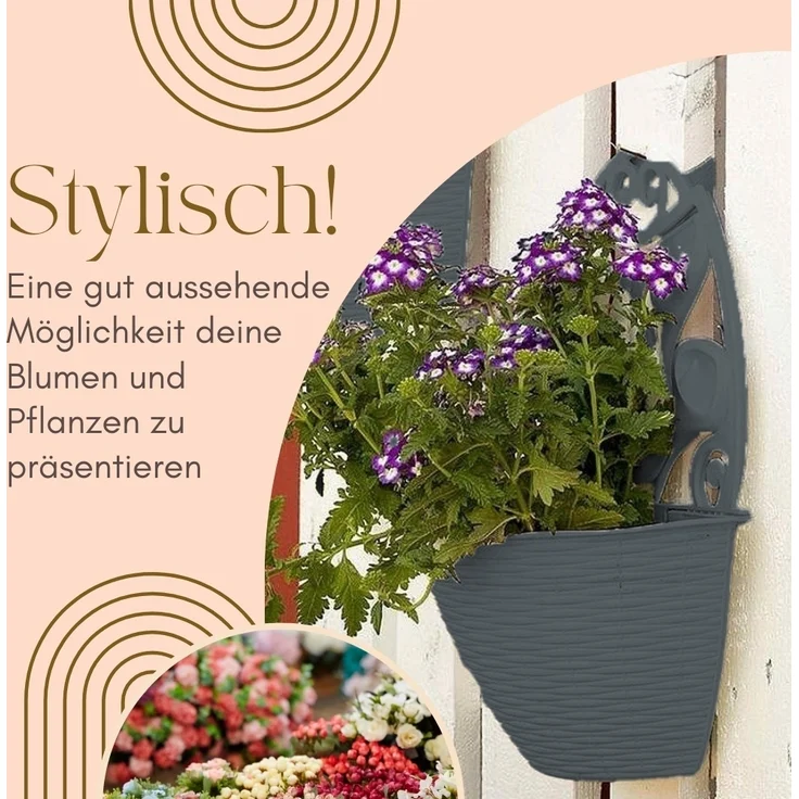 GarPet Blumentopf 2x Blumentopf Wand Blumen Topf Pflanzen Halterung 32 Anthrazit Rattan – Bild 3