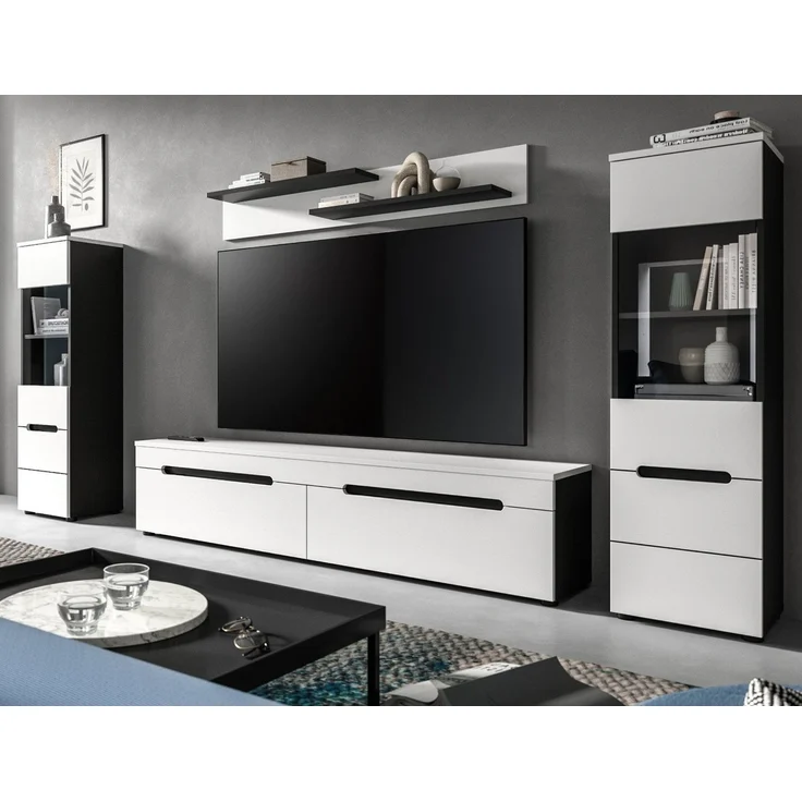 Inn. Furn Wohnwand Cooper, (Wohnkombination in Weiß matt und Basalt Grau, hängend oder stehend, Breite ca. 270 cm), mit Soft-Close – Bild 2