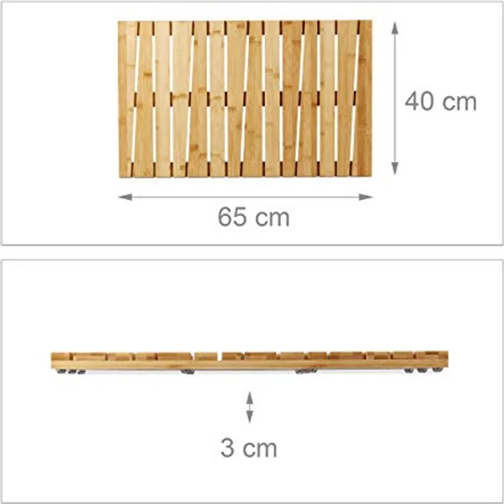 Relaxdays Bambusmatte für Badezimmer, rutschhemmend, feuchtigkeitsbeständig, hygienisch, 40x65 cm, naturfarben – Bild 3