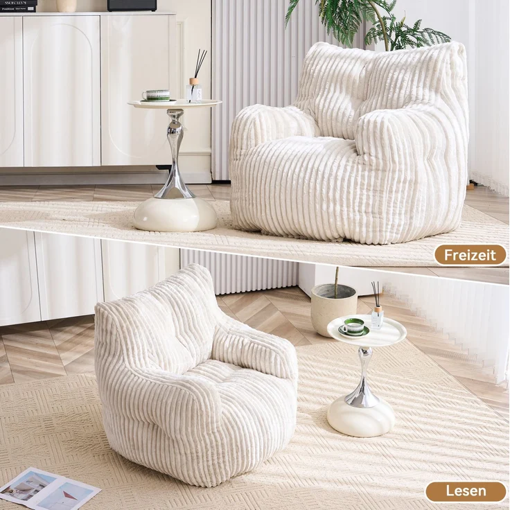 Sitzsack 100 x 94 x 70 cm mit Cord-Bezug und Memory-Schaumstoff-Füllung, Beige – Bild 7