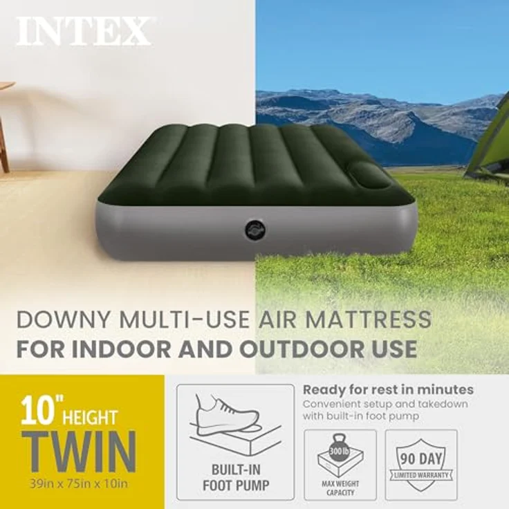 Intex Dura-Beam Standard Series Downy Luftbett mit integrierter Fußpumpe, Twin Grün – Bild 3