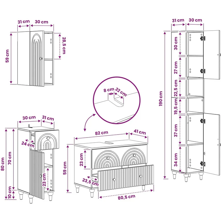 vidaXL 4-teiliges Badezimmer-Schrank-Set ALKMAAR Schwarz Holzwerkstoff 3417910 – Bild 10