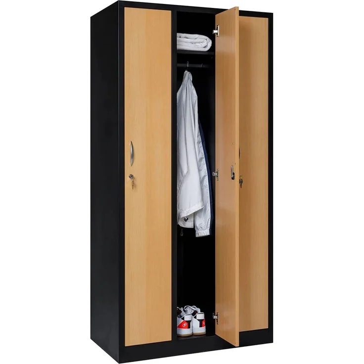 Garderobenschrank 3-türig schwarz/Buche Dekor – Bild 6