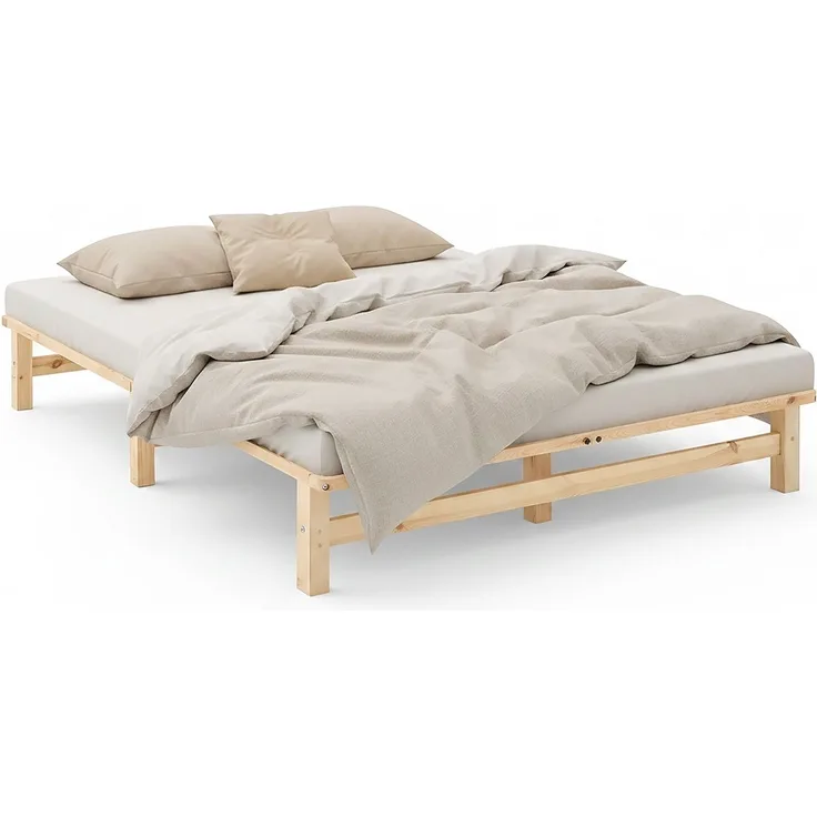 Holzbett 160x200 mit Lattenrost Doppelbett Holz Natur Bett Massiv Palettenbett Bettgestell Holzbettrahmen