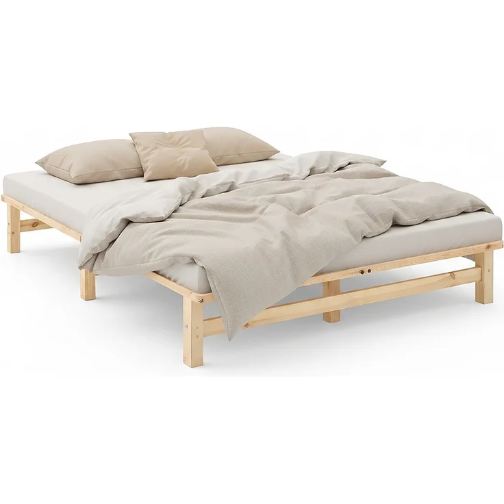 Holzbett 160x200 mit Lattenrost Doppelbett Holz Natur Bett Massiv Palettenbett Bettgestell Holzbettrahmen – Bild 1