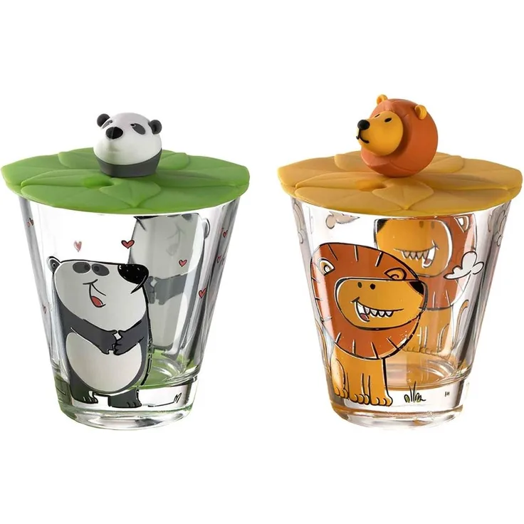 Leonardo BAMBINI 2er Set Kinderbecher mit Deckel 'Löwe' & 'Panda'