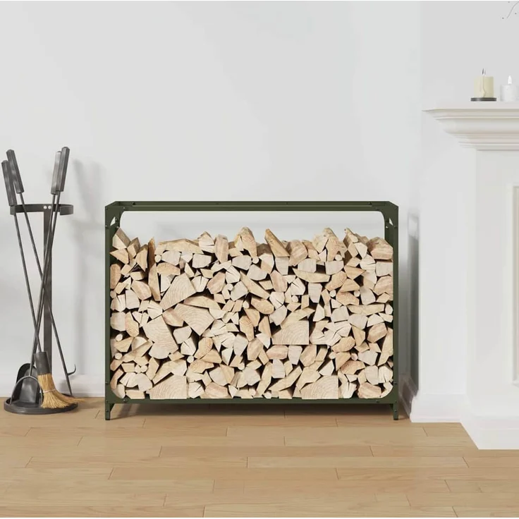 vidaXL Brennholzregal Olivgrün 90x28x65 cm Kaltgewalzter Stahl 864206 – Bild 2