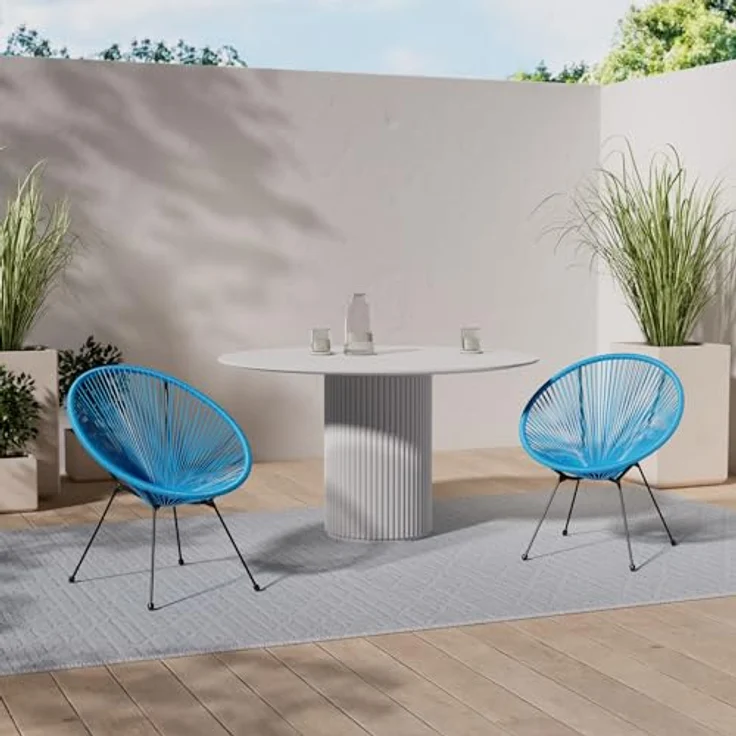 tectake 800988 2er Set Acapulco Garten Stuhl, Relaxsessel im Retro Design, Indoor und Outdoor, Lounge Sessel für Garten Balkon und Terrasse (Blau | Nr. 404409) – Bild 3