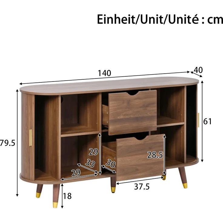 Sideboard-Set 140x40x79,5 cm, TV-Schrank 175x38x44,7 cm und Couchtisch 100x50x40,5 cm, Walnuss – Bild 5
