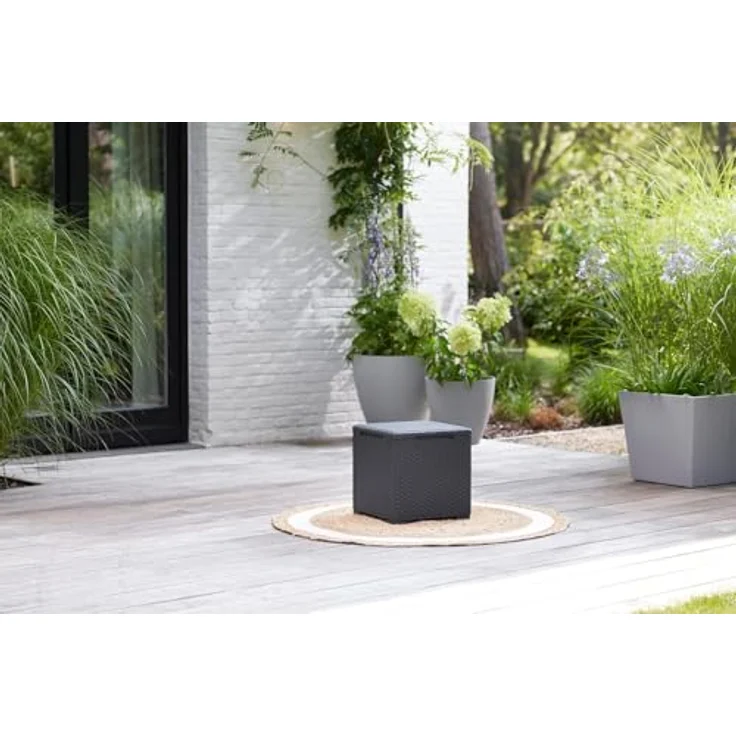 Keter Nora - Ecksofa für Garten oder Terrasse, 5-Sitzer, mit Kissen und Beistelltisch mit 35 l Stauraum, Farbe Graphit – Bild 6