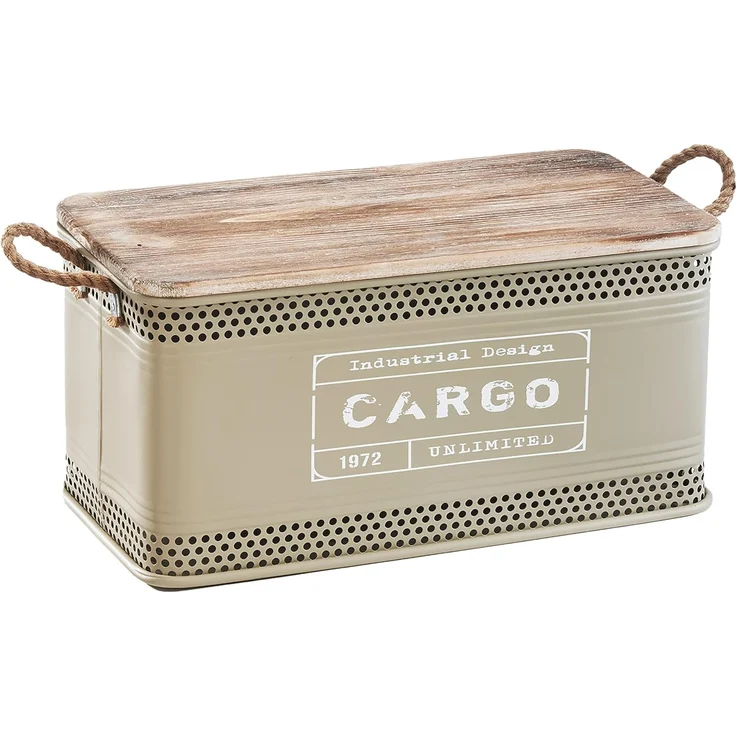 Kobolo Aufbewahrungskorb Aufbewahrungsbox Wäschebehälter LOFT aus Metall und Holz (Stück, 1 St, mit Deckel und Griffen), 64x32x31 cm – Bild 1