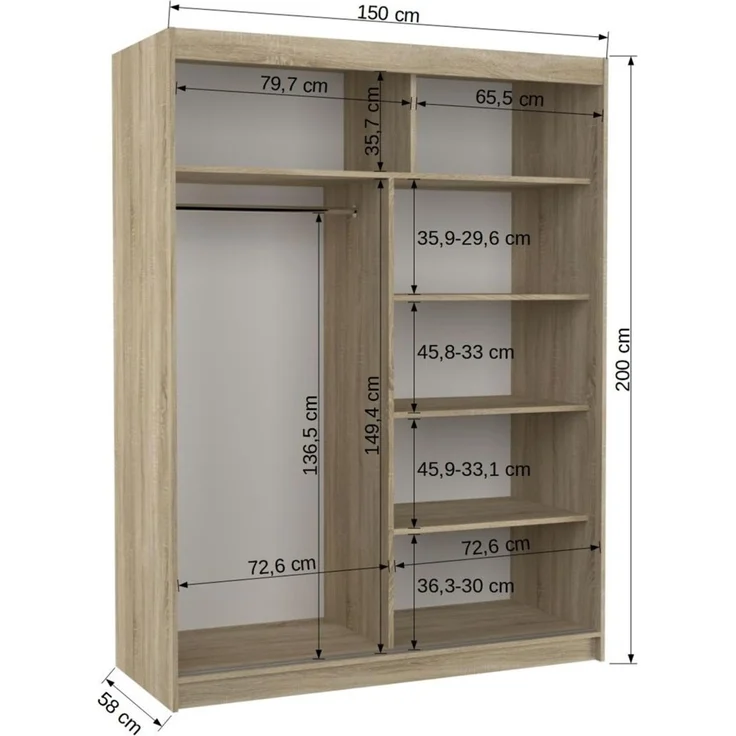 Schiebetürenschrank Schrank DOLM in Schwarz matt- Spiegel 150x200x58 cm – Bild 2