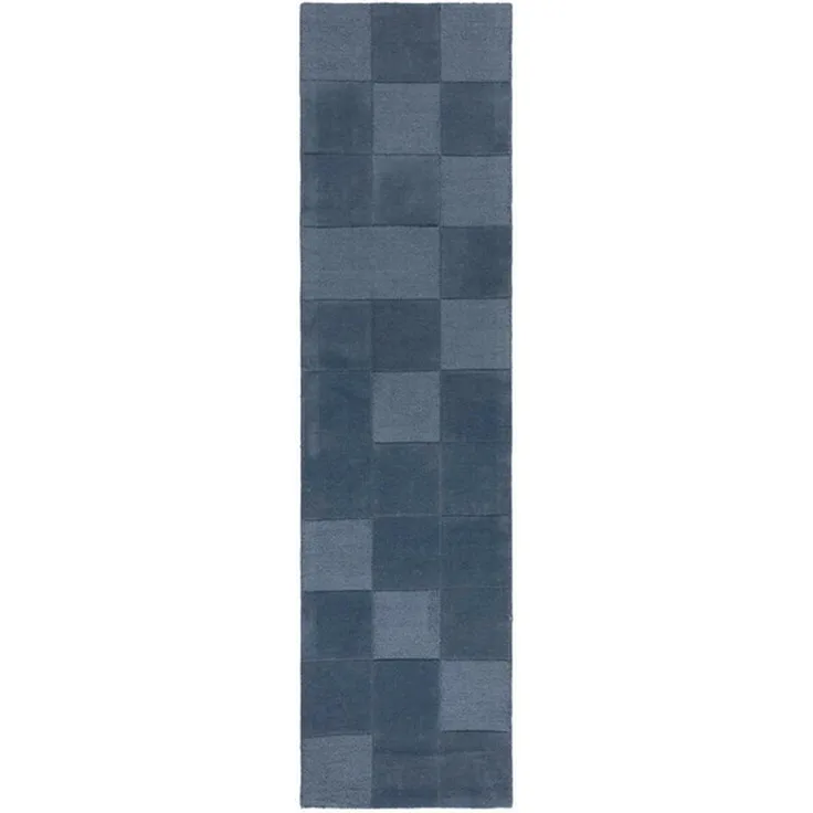 XXXLutz Handwebteppich Checkerboard, Blau, rechteckig 60x230 cm, Textil, Abstraktes, AZO-frei, Handmade in India, für Fußbodenheizung geeignet