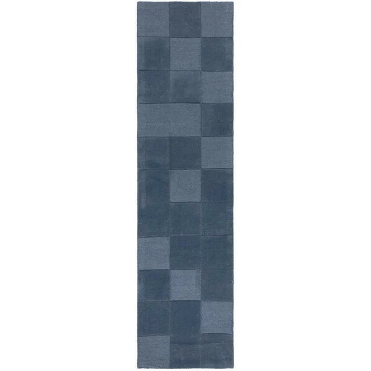 XXXLutz Handwebteppich Checkerboard, Blau, rechteckig 60x230 cm, Textil, Abstraktes, AZO-frei, Handmade in India, für Fußbodenheizung geeignet