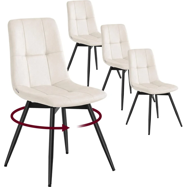 VASAGLE Esszimmerstühle, 360° Drehbar, aus Samt, Ergonomische Polsterstühle, 4er Set, 43 x 52 x 83 cm, für Esszimmer und Wohnzimmer, Cappuccino-Beige, Tyra Kollektion KDC198L101
