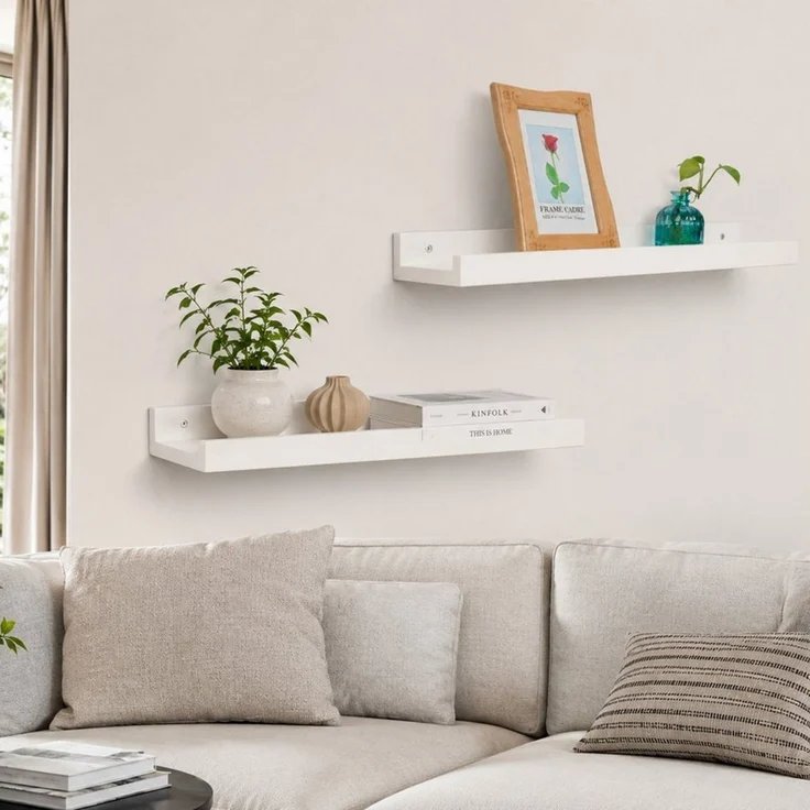 HOOZ Wandregal Wandbord 65 x12 x 5 cm, Massiv Bambus FSC zertifiziert, Farbe Weiß, Einzelartikel 1-tlg, FSC-zertifizierter Bambus, schwebende Optik, erhöhte Frontkante – Bild 2