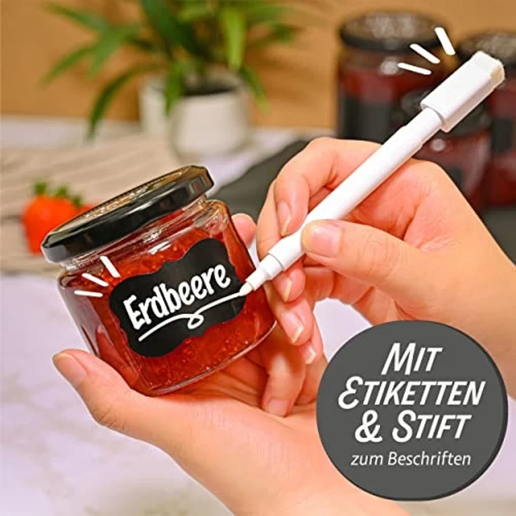 Praknu Einmachglas 25 Marmeladengläser Klein 125ml - Mit Etiketten & Stift - Luftdicht, Glas, (Set, 25-tlg), mit Deckel und Etiketten - Luftdichte Einmachgläser zum verschenken – Bild 2