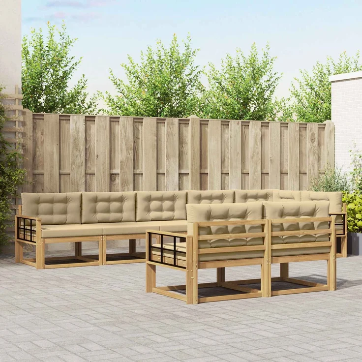 vidaXL Outdoor-Sofagarnitur 6 stk. 8-Sitzer Weiß und Beige Polyester 3386632 – Bild 1