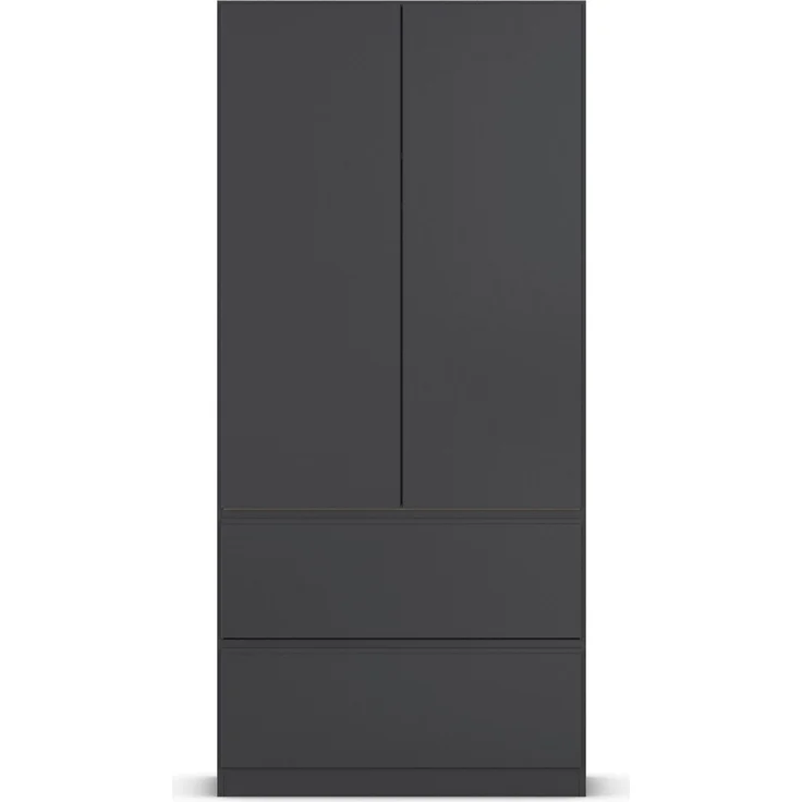rauch Kleiderschrank, Drehtürenschrank COSTA, 2-türig, 2 Schubkästen, push-to-open, Grau metallic, 91 x 197 x 54 cm – Bild 2