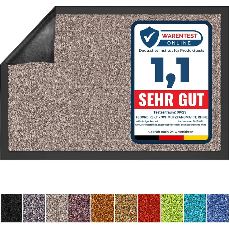 Floordirekt Schmutzfangmatte Rhine - waschbare & leistungsstarke Fußmatte - Sauberlaufmatte mit Rutschfester Rückseite - Türmatte für den Eingangsbereich Gull, 90x120 cm