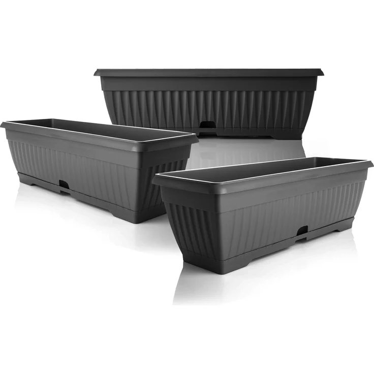 BigDean 3x Blumenkasten Balkon mit Untersetzer - Anthrazit 50 cm Balkonkasten Pflanzkasten Blumenkasten mit Wasserspeicher für Innen- & Außenbereich geeignet - Made in Europe – Bild 2