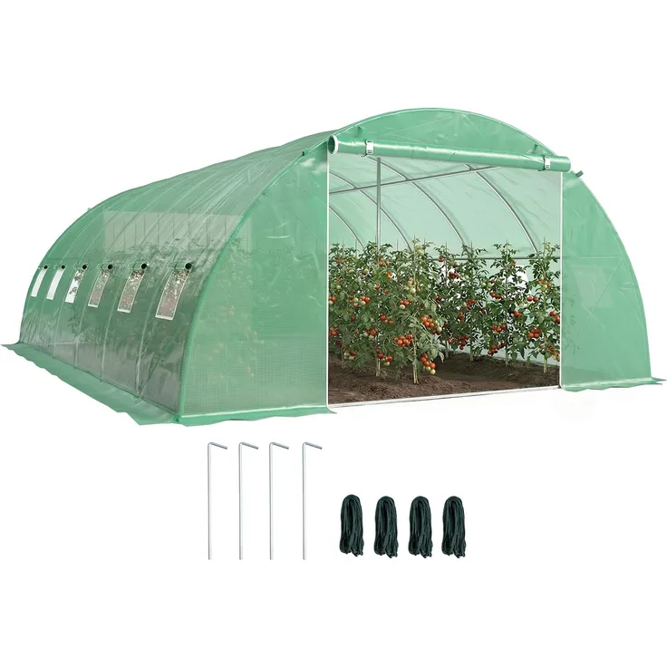MELAYR, Gewächshaustunnel für den Gartenbau, verzinkter Stahl Ø25 mm, verstärkte Konstruktion, 395 x 595 x 199 cm, Grün