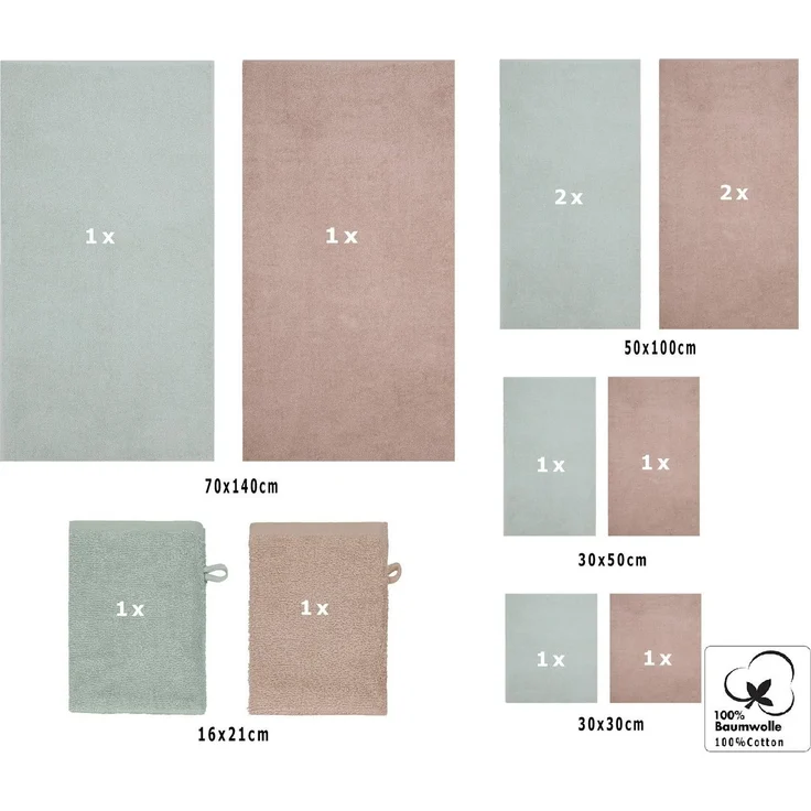 Betz Handtuch Set 12 TLG. Handtuch Set BERLIN Farbe Jade - Cappuccino, 100% Baumwolle (12 Teile, 12-St) – Bild 1