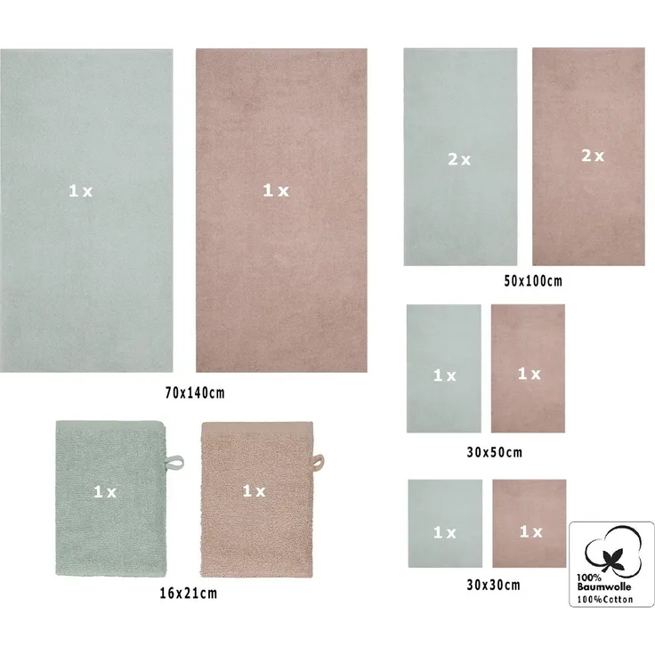 Betz Handtuch Set 12 TLG. Handtuch Set BERLIN Farbe Jade - Cappuccino, 100% Baumwolle (12 Teile, 12-St)