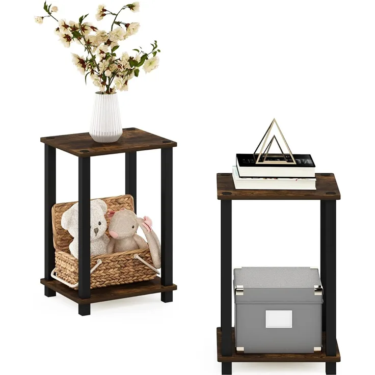 Furinno Simplistic Klein Beistelltisch, 2er-Set, Bernsteinkiefer/Schwarz
