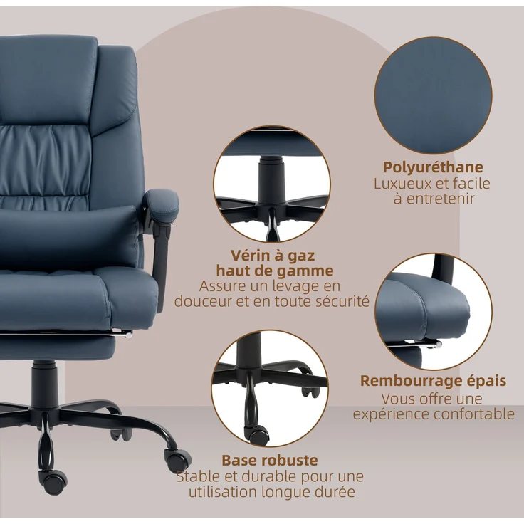 Massage-Bürostuhl, Fußstütze, höhenverstellbar, neigbare Rückenlehne, kabelgebundene Fernbedienung, 66 x 75 x 122 cm, blau – Bild 10