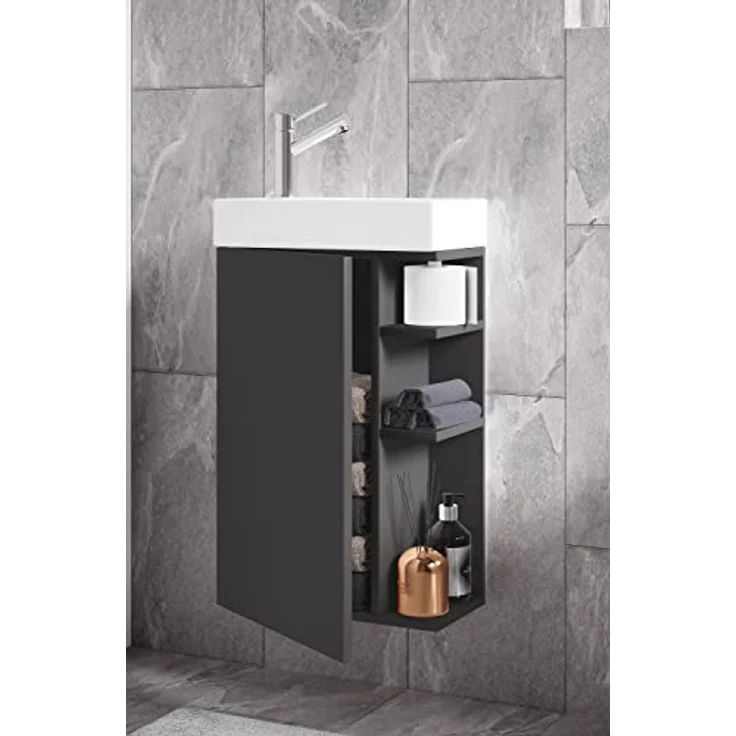 VCM Badmöbelset Lumi, 2-tlg Gäste WC Set mit Waschplatz, Waschbeckenunterschrank aus Keramik, schmal, 70 x 40 x 22 cm – Bild 2