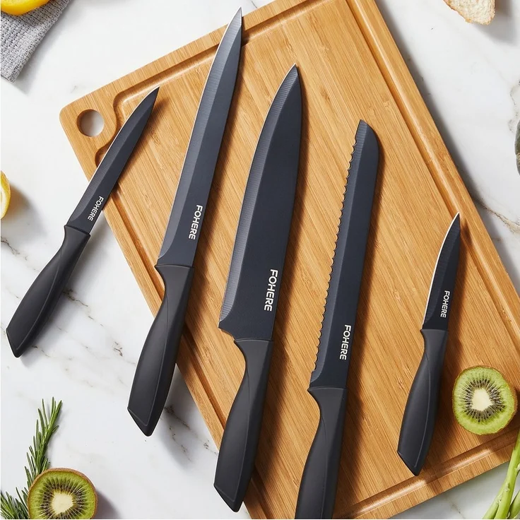 FOHERE Messer-Set aus hochwertigem Edelstahl, mit ergonomischen Griffen (13-tlg), Inkl. integriertem Schärfblock, spülmaschinenfest & rostfrei – Bild 3