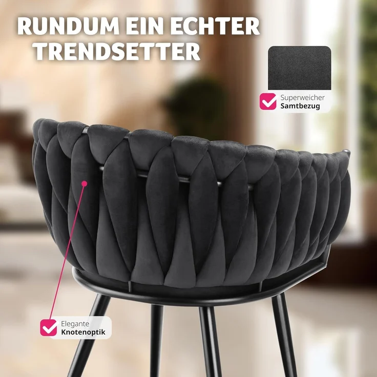 tectake Esszimmerstuhl Astano (6er Set, 6 St), gepolstert, mit Samtbezug, Knotendesign – Bild 8
