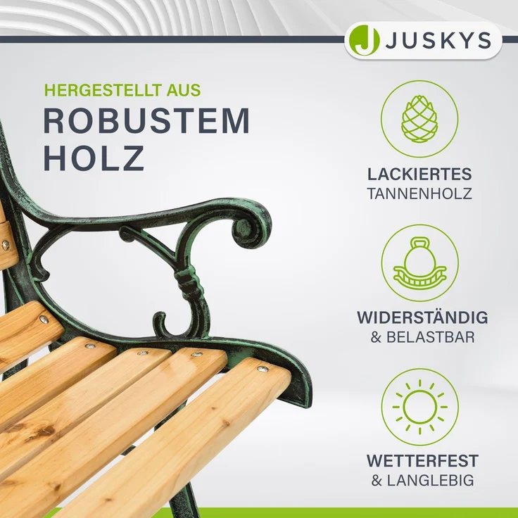 Juskys Gartenbank Pisa – 2-Sitzer Holzbank mit Armlehnen & Rückenlehne – wetterfeste Sitzbank 122x54x73 cm - Seitenelemente aus Gusseisen – Bild 6