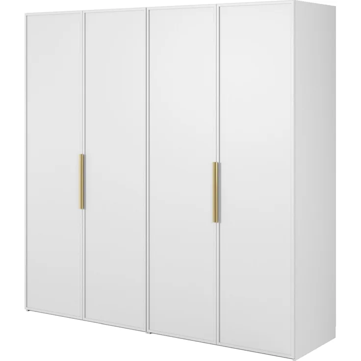 Selsey 'Frame' Kleiderschrank 4-türig mit 2 Kleiderstangen und Regalen, weiß 200 x 200 x 57 cm