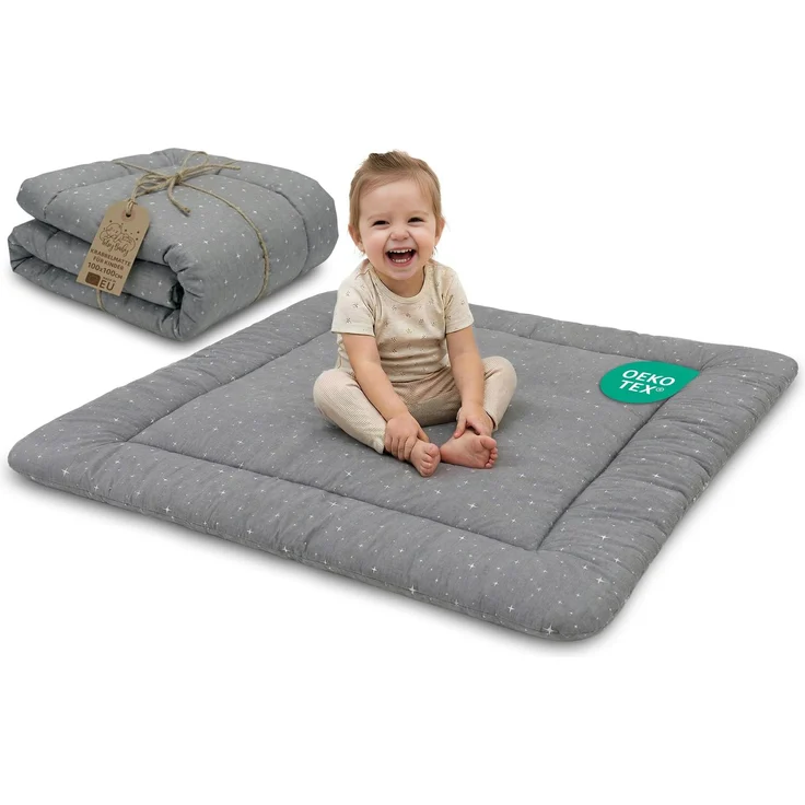 Krabbelmatte Baby 100 x 100 cm gepolstert – Krabbeldecke Spieldecke waschbar bei 30 Grad für Kinderzimmer Laufgitter & unterwegs – Spielmatte Babymatte faltbar Galaxie