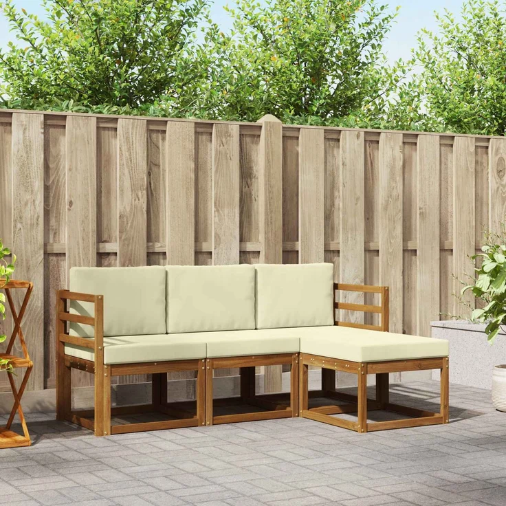 vidaXL Outdoor-Sofagarnitur 4 stk. 3-Sitzer Natur und Creme 3366203 – Bild 1
