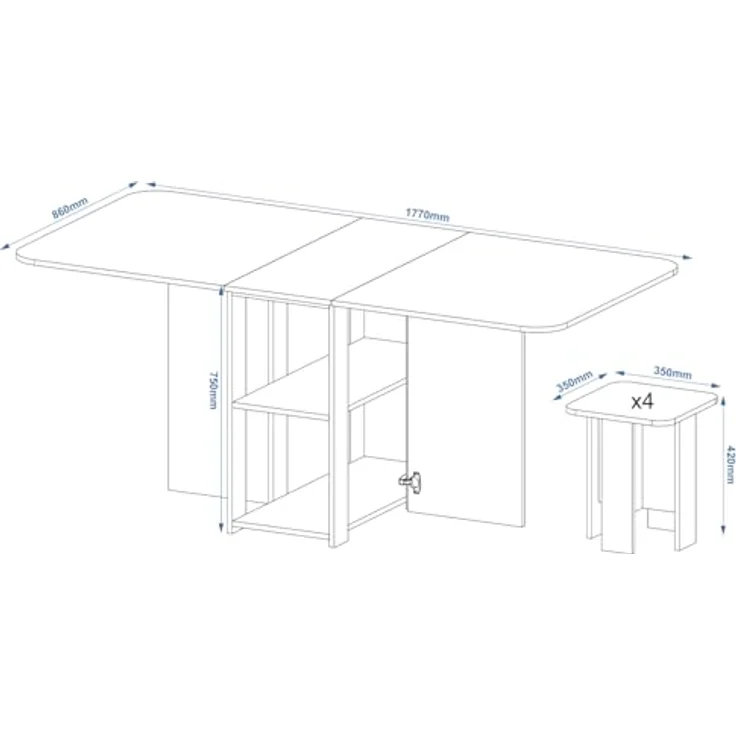 Rodnik Essgruppe Klapptisch Hocker Set 5-in-1, (5-tlg), Tisch-Transformer, kompakt & funktional, Hocker im Tisch verstaubar – Bild 4