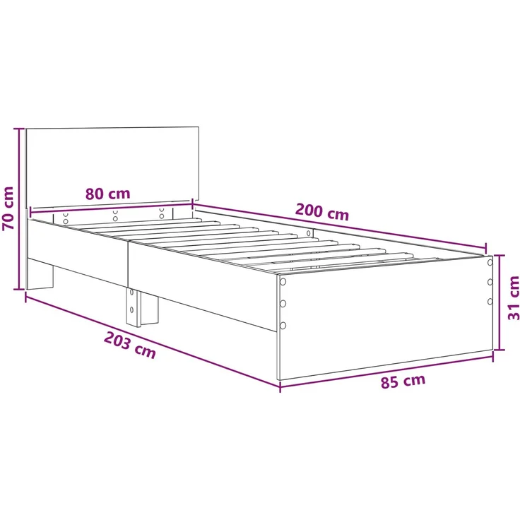 vidaXL Bettgestell mit Kopfteil Sonoma-Grau 80 x 200 cm Holzwerkstoff 8009020 – Bild 9