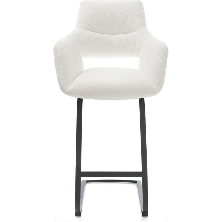 Barstuhl Yago-Flex Bouclé Creme-Weiß Freischwinger Flach Metall Schwarz Taschenfederkern – Bild 3