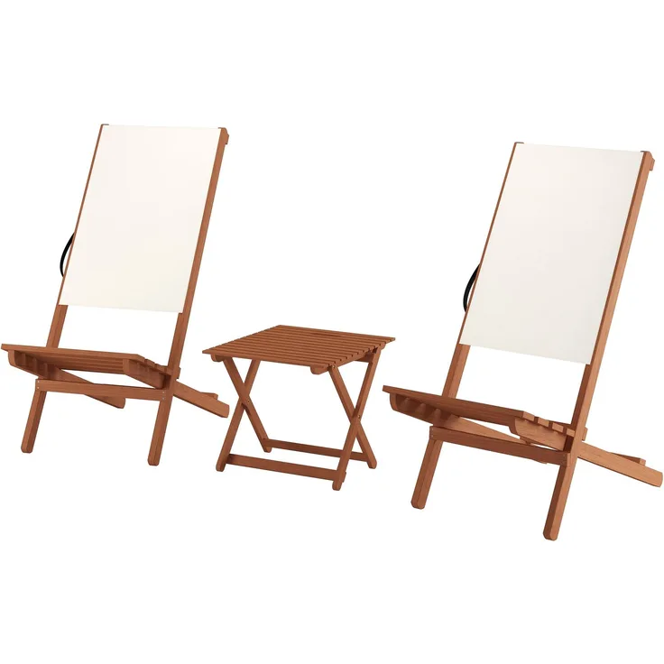 Wikingerstuhl-Set, Doppelpack mit Tisch, Stofffarbe weiß, Holz Buche Natur