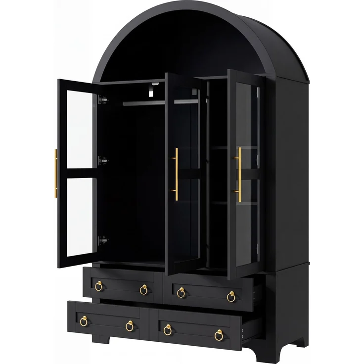 Kleiderschrank 110x50x186 cm mit 3 Glastüren, 4 Schubladen und App-steuerbarer LED-Beleuchtung – Schwarz – Bild 8