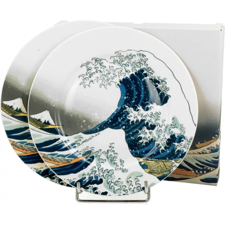 DUO ART GALLERY Dessertteller 2er Set THE GREAT WAVE inspired by K. Hokusai New Bone China Porzellan – Bild 1